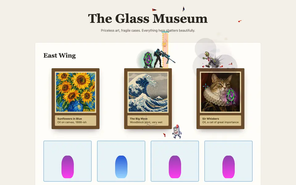 Glitch building portals among the paintings of the Glass Museum page.
